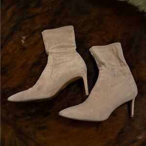 Stuart Weitzman Beige Suede Pointed-Toe Ankle Boots